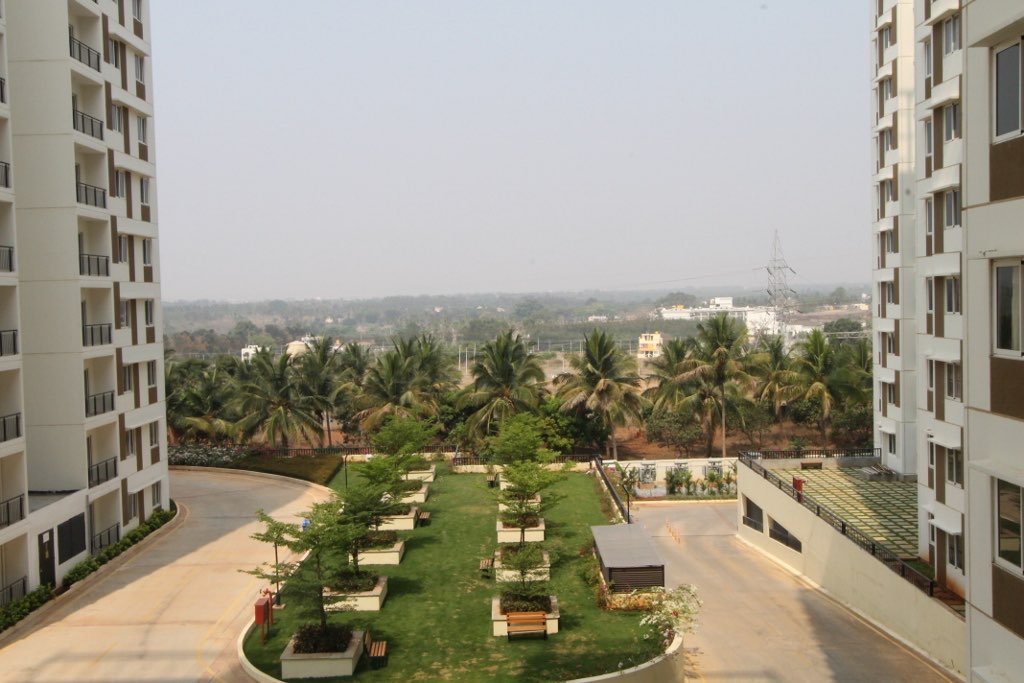 Balcony view over the landscaped courtyard